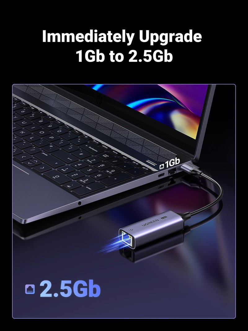 UGREEN USB C to Ethernet Adapter 2.5G for Laptop Aluminum Bundle With USB to Ethernet
