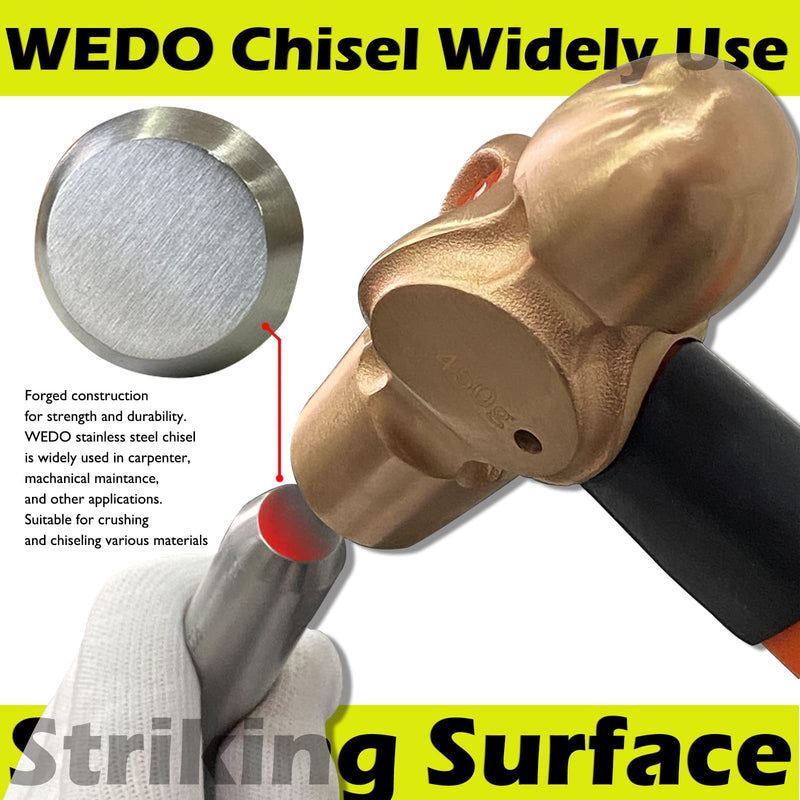 WEDO Cold Chisel,Stainless Steel Flat Chisel,Blade 18mm,Wood Chisel,Length 200mm,Anti-Corrosion,High Strength,Polished Surface,Rust-proof 18mm x 200mm