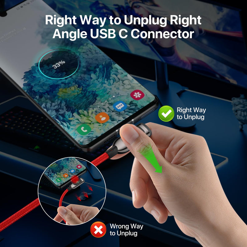 SOOPII 100W Right Angle USB C to USB C Cable,2Pack 10FT Zinc Alloy Case Nylon Braided Type-C Cable with LED Display for iPhone 17/16,lPad Air/Pro,MacBook Pro,Samsung S23/S22/S10,Pixel,LG,Red 2-Pack 10 ft Red