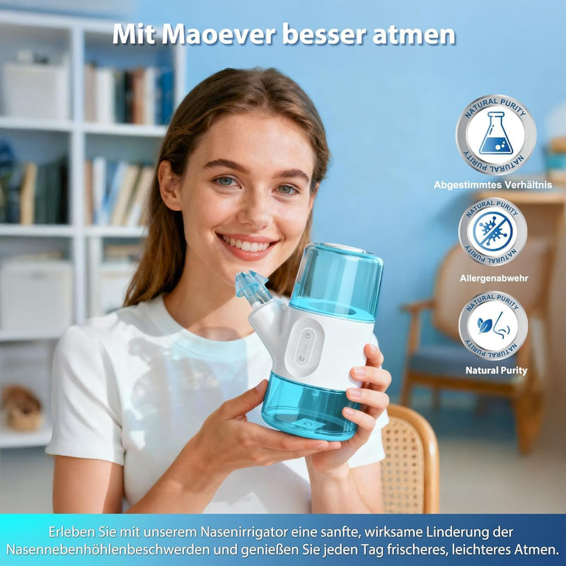 Nasal irrigation system - sinus irrigation machine with dual water tank, automatic waste collection & adjustable water flow - nasal irrigator for allergy relief, congestion & sinus care (279ml) 279ml