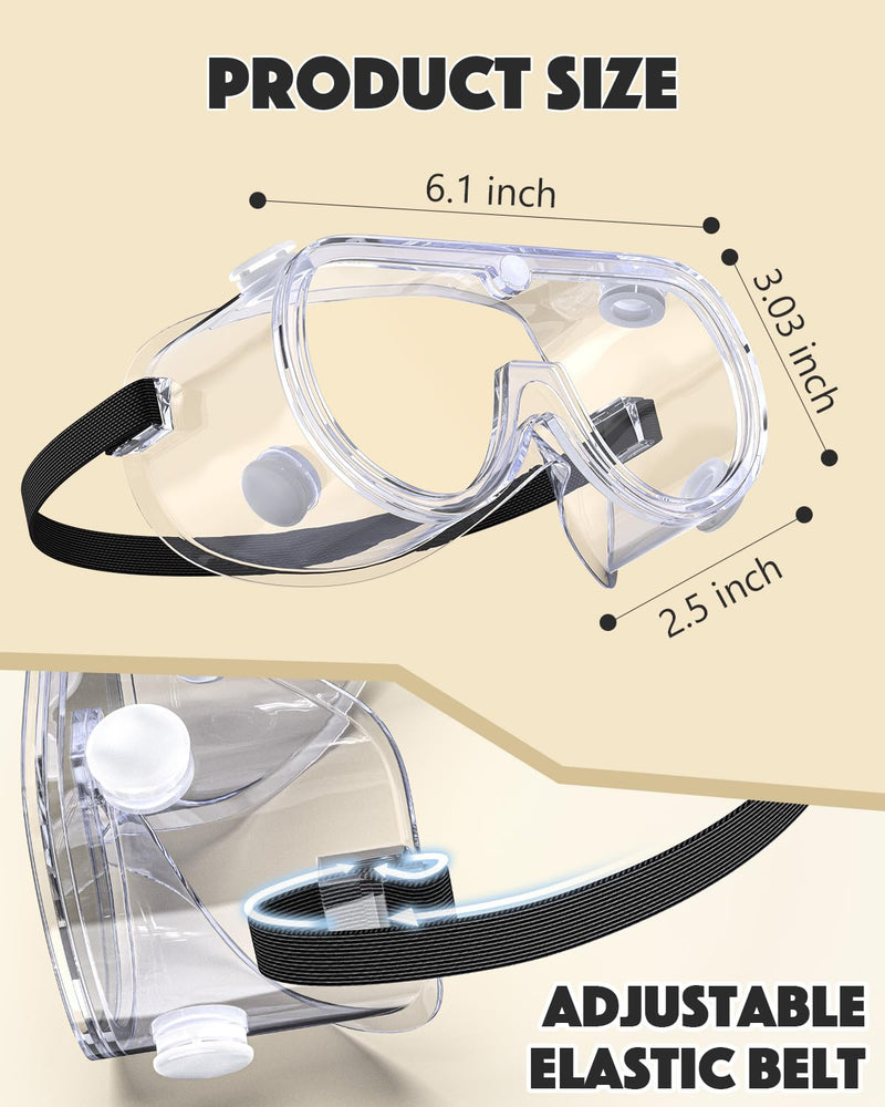 Qbily Anti-fog Safety Goggles,Adjustable Lab Goggles，Lightweight Science Goggles Clear 10 Pcs