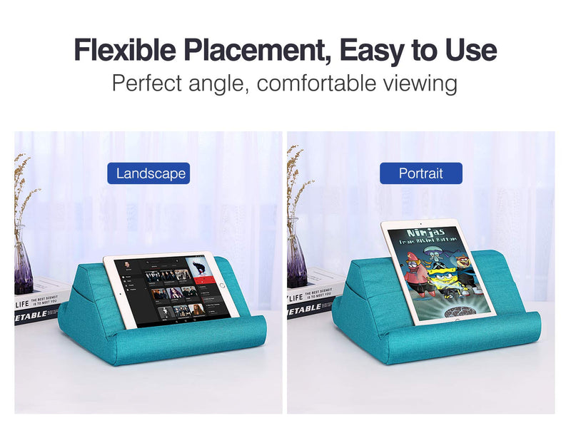 MoKo Tablet Pillow Holder, Pillow for iPad Multi-Angle Soft Tablet Stand Up to 12.9", Lap Pillow for eReaders, Books, Magazines, Fit iPad 10.2", iPad Air 3 2, iPad Pro 11"/ Pro 12.9" / 9.7" - Sea Blue