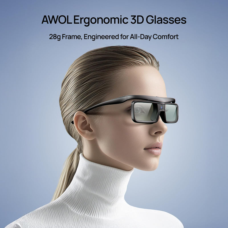 AWOL VISION DLP Link 3D Glasses, Rechargeable Active Shutter Eyewear Compatible with AWOL VISION LTV-3000 Pro and LTV-3500 Pro, Vanish TV & Other DLP-Link 3D projectors (2 Packs) 2 Packs