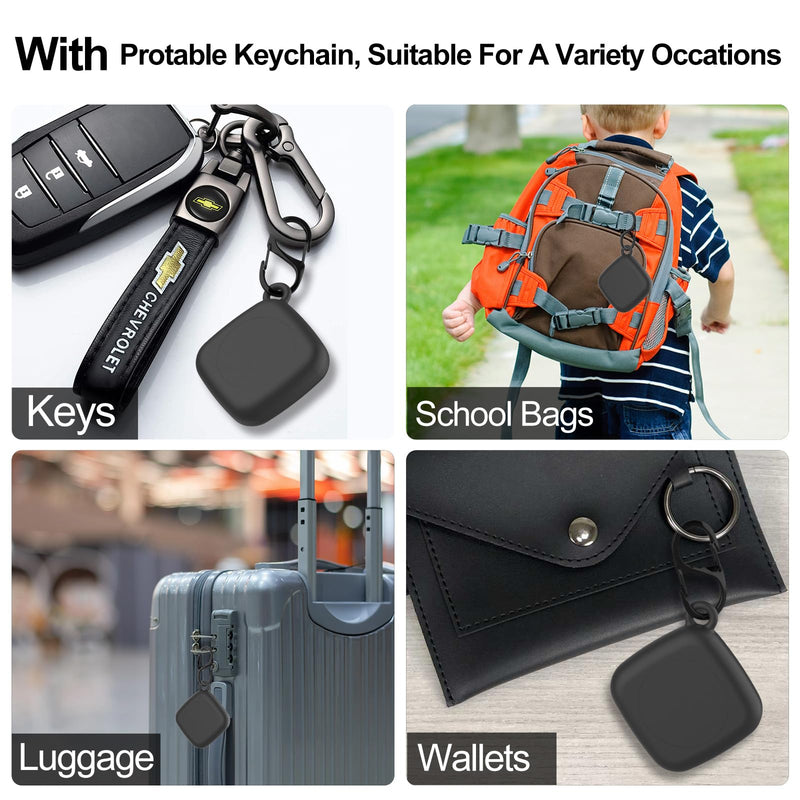 [2 Pack] for Tile Mate Case 2022 with Waterproof Cover, Soft Silicone Case for Tile Tracker, Full Body Protective Cover for Tile Mate Holder, Hidden Tile Key Finder with Carabiner (Black+Black) Black+Black