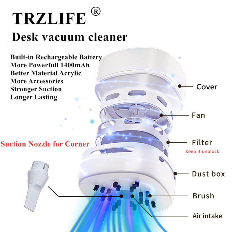TRZLIFE Desk Vacuum, Upgraded Version of Mini Desk Vacuum Cleaner More Durable Desk Accessory Sucks Tiny Items and Crumbs on Desktop Drawer Countertop Ideal Tech White Elephant Gift Pink