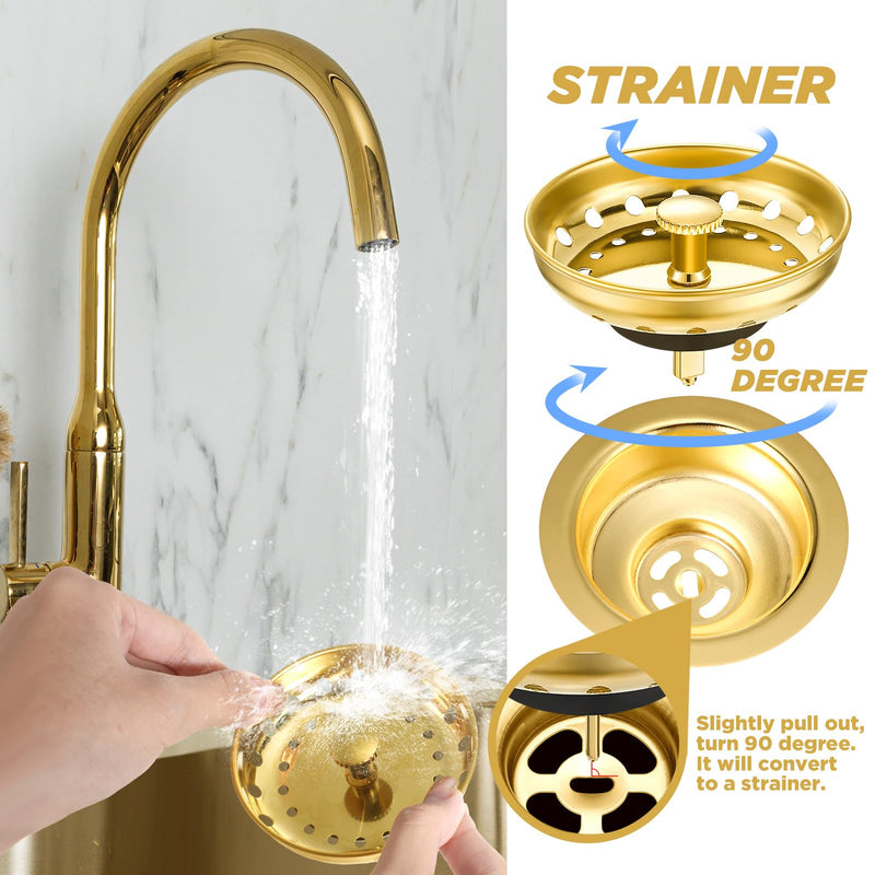 Norme 5 Pcs 3-1/2 Inch Gold Kitchen Sink Drain Strainer Assembly Garbage Disposal Splash Guard Garbage Disposal Flange Stopper Plug Stainless Steel Sink Drain Strainer Replacement Accessories Kit