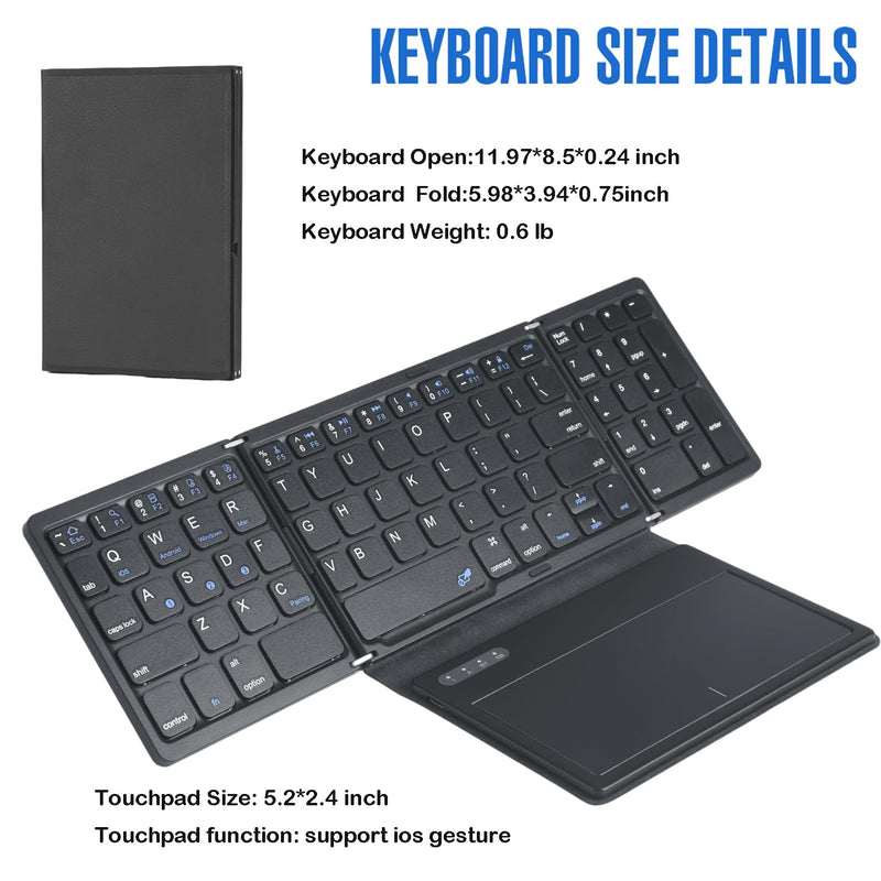 Folding Travel Keyboard with Large Touchpad: Wireless Full Size Bluetooth Keyboards for ipad Tablet Laptop Windows Mac OS E-B055