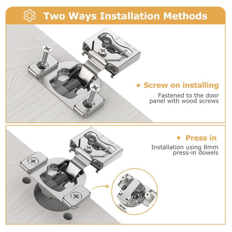 Furniware 10 Pieces 3/4" Overlay Concealed Face Frame Hinges, 105° Open Angle 4 Level Soft Close Screw On Compact Cabinet Hinge,for Face Frame Door, Soft Close On/Off Switch, Self Closing 3/4 Inch
