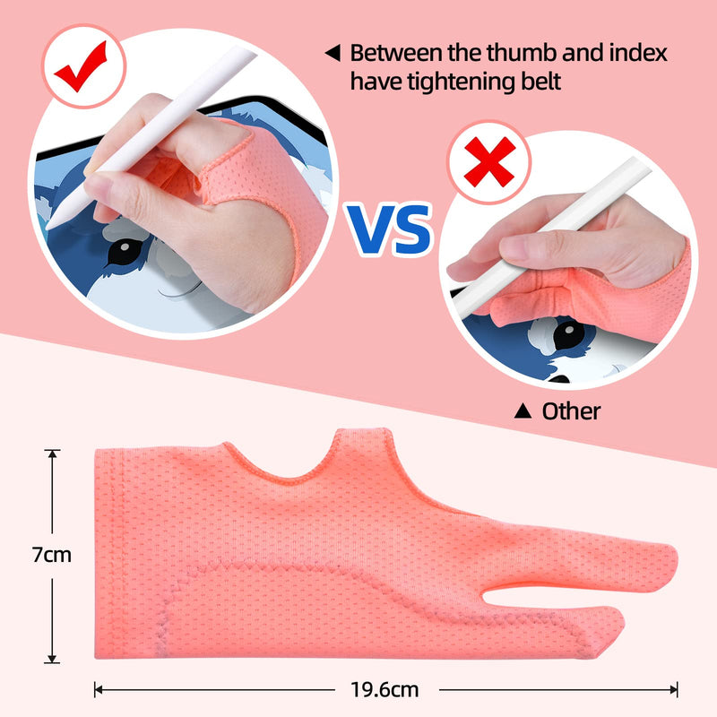 Artist Drawing Glove 3-Layer Palm Rejection [2 Pack] Right Left Hand Digital Art Graphic Tablet Gloves 2-pack Pink Gloves