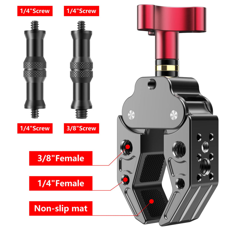 Super Clamp with 1/4&3/8 Standard Stud for Photo Video Studio, Photography Camera Crab Clamp for Cameras, Lighting,DSLR Camera Rig, LED Lights, Flash Light, LCD Field Monitor,Mic