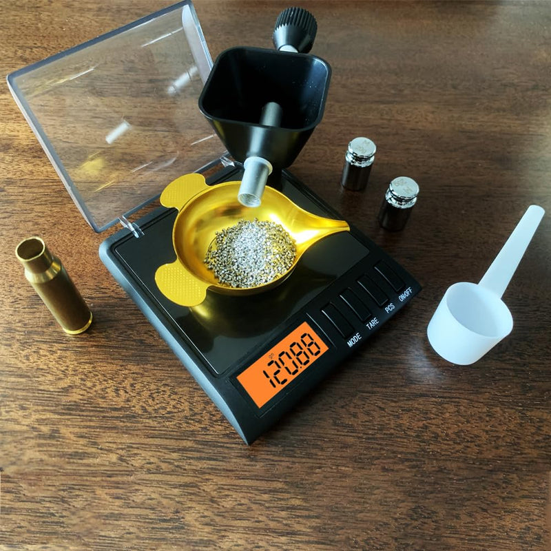 Reloading Scale with Powder Trickler, 750 Grains x 0.02 gn, Metal Powder Pan and Handy Scoop, Milligram Scale for Powders, 50g x 0.001g, 6 Weighing Units Black