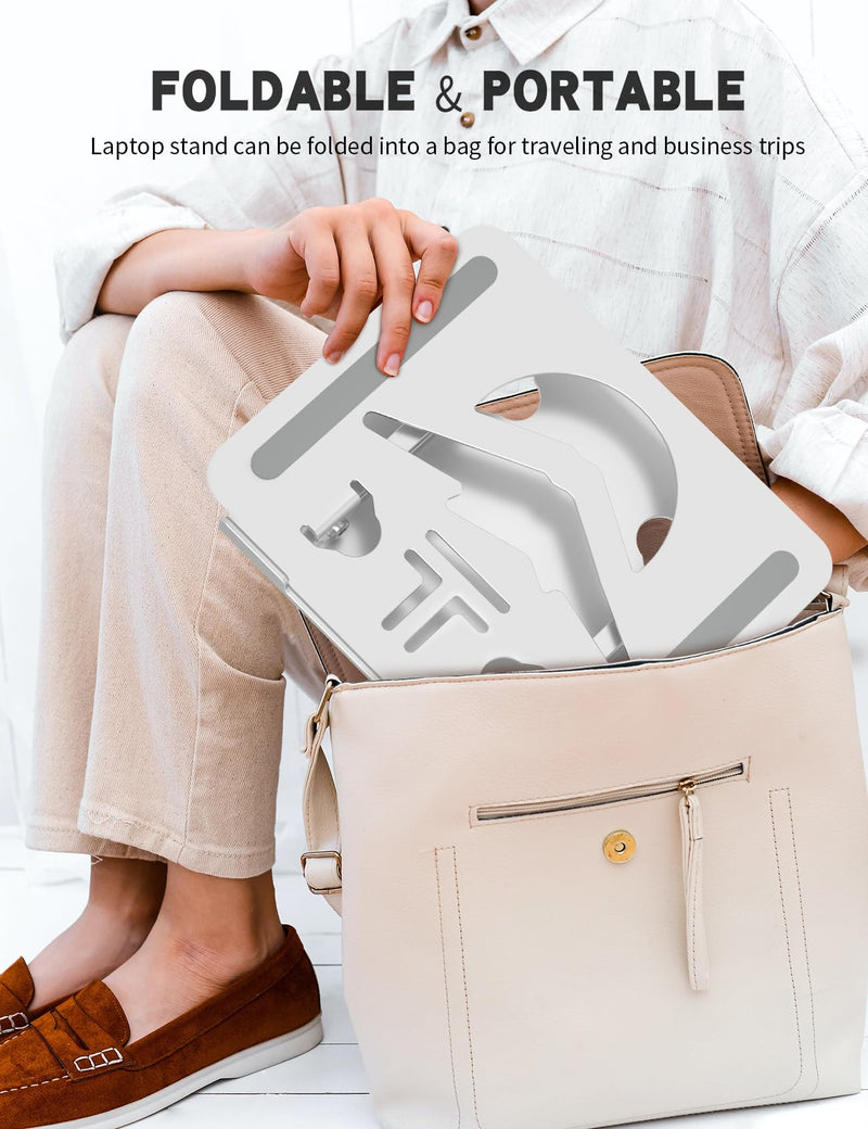 Laptop Stand Adjustable Laptop Holder for Desk, Foldable Laptop Riser Portable Computer Stand Compatible with MacBook, Lenovo, HP and All Laptops up to 15.6 inches Silver