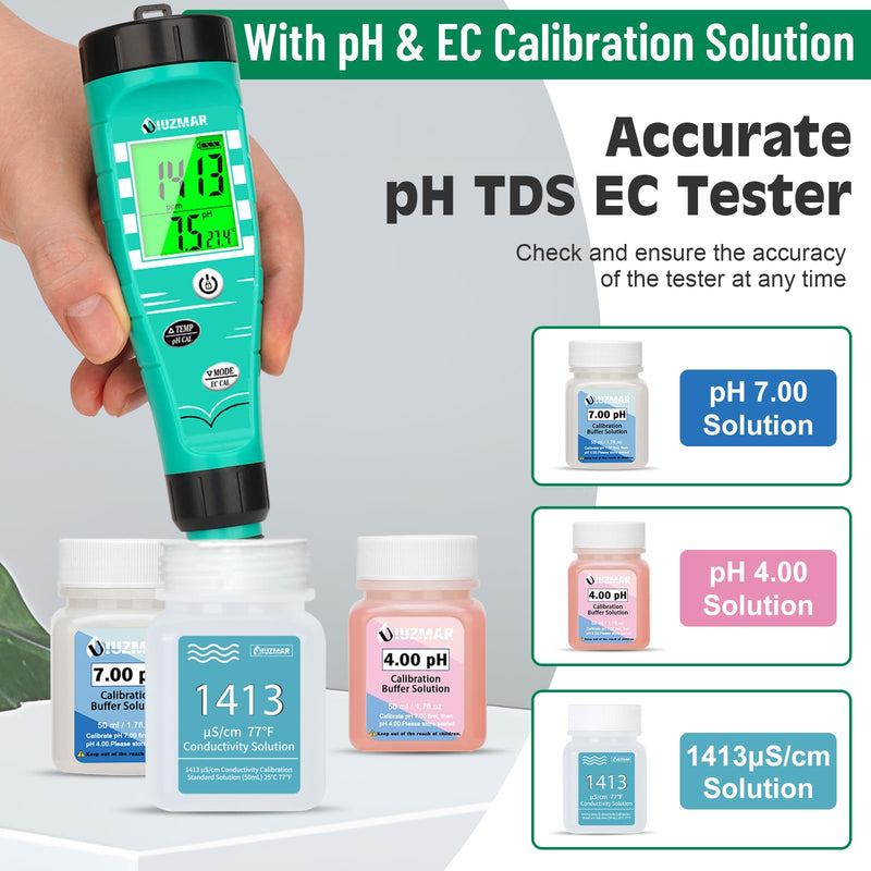 UIUZMAR pH Meter for Hydroponics EC pH Monitor pH ppm Tester for hydroponics System Simultaneous Measurement of pH EC TDS Temperature for DWC Setup Hydro Reservoir Tank, Aeroponic Garden
