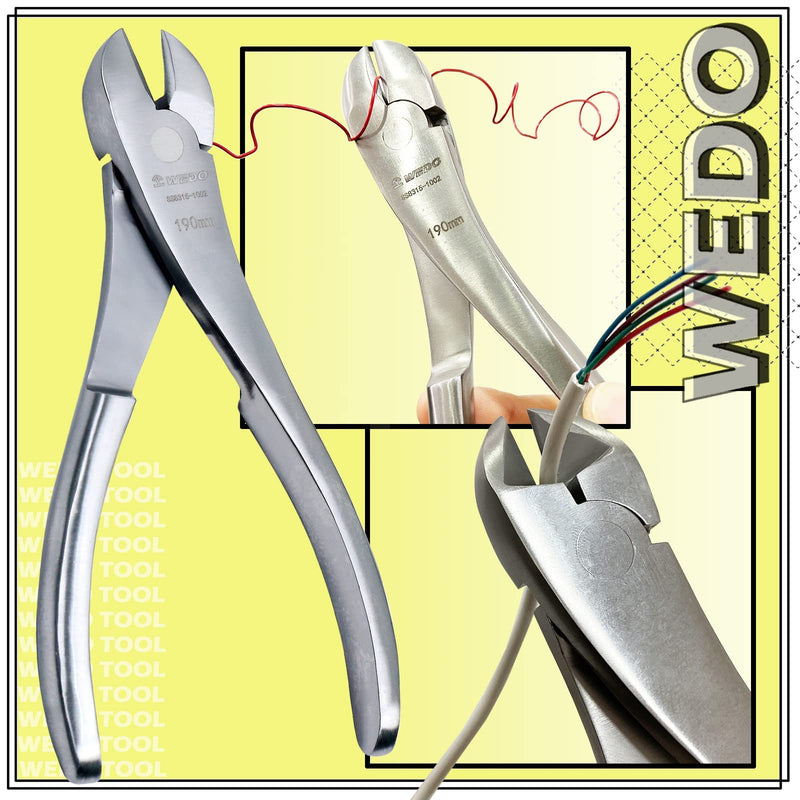 WEDO 7.5-inch Stainless Steel Diagonal Cutting Pliers, Side Cutting Pliers, Wire Cutter, Diagonal Cutters for Cutting Wires, Length 190mm