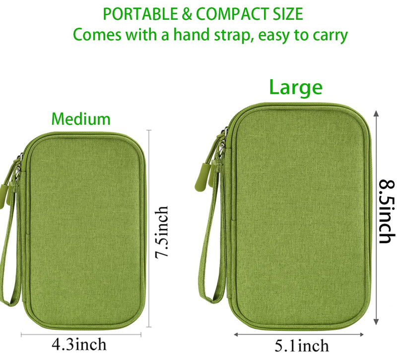 Electronic Organizer Travel USB Cable Accessories Bag/Case, Waterproof Electronics Accessories Case Organizer Bag for Cable, Cord, Charger, Phone, Power Bank, Earphone (Grass Green, Large) Grass Green