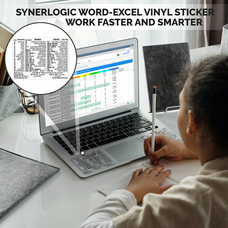 Synerlogic Word/Excel Windows Shortcut Sticker | Reference Guide Keyboard Shortcut Sticker | Work from Home Essentials | Excel Shortcuts Cheat Sheet Laminated & No-Residue Vinyl (Clear/Small, 1pc) 1 Clear