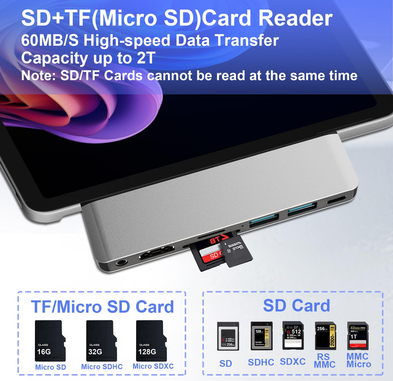 Surface Pro 12 Accessories Docking Station, USB Hub and Adapter with 4K HDMI, USB-C Thunderbolt 4 (Display+Data+100W PD), 2 USB 3.0, 3.5mm Audio, SD/TF Card Slot for Surface Pro 12 inch 2025