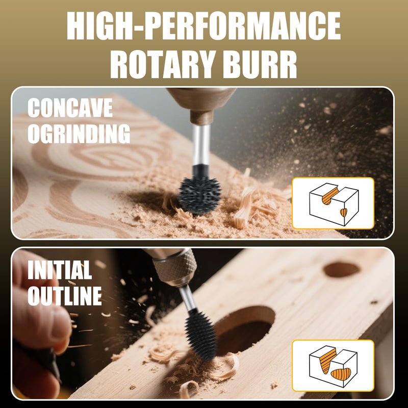 CAELUM 2Pcs Carbide Rotary Burr Kit, 1/8" Shank Wood Carving Burr Bits for Dremel Rotary Tools, Coarse Sphere & Flame Bits for Fast Shaping, Hollowing, Grooving, Wood, Plastic, Rubber & Foam 2Pcs-Flame, Sphere