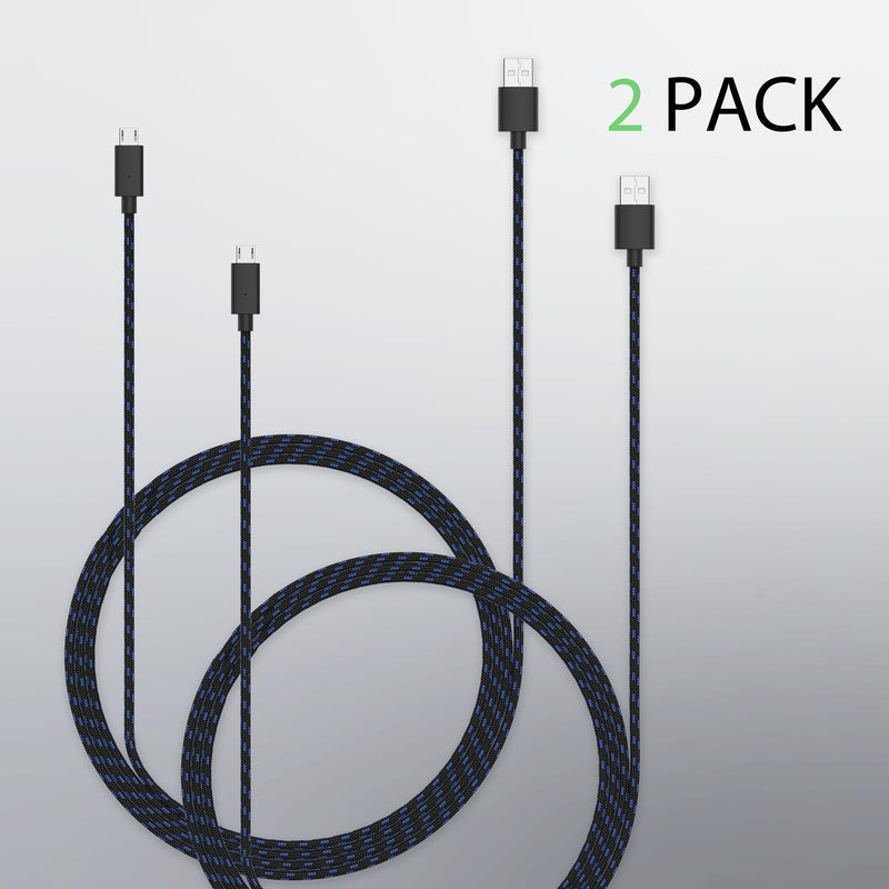 TALK WORKS Controller Charger Cord for Xbox One - 2 Pack 10 ft Nylon Braided Micro USB Charging Cable - Also Android Compatible with Samsung Galaxy, PS4