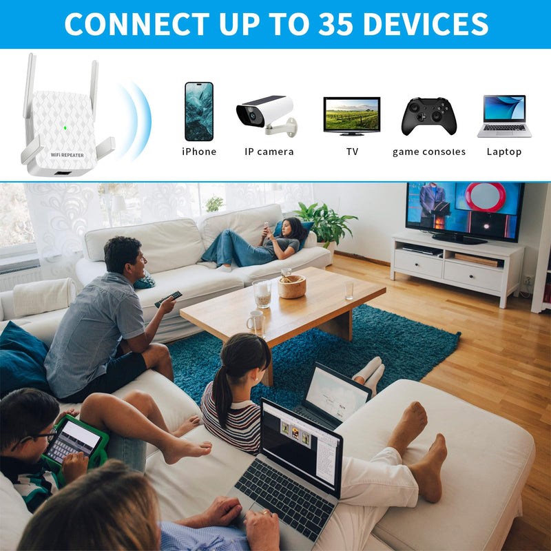 WiFi Extender, WiFi Extenders Signal Booster for Home, WiFi Signal Amplifier Range Up to 9200sq.ft & 35 Devices, WiFi Repeater with Ethernet Port, Easy Setup, Alexa Compatible