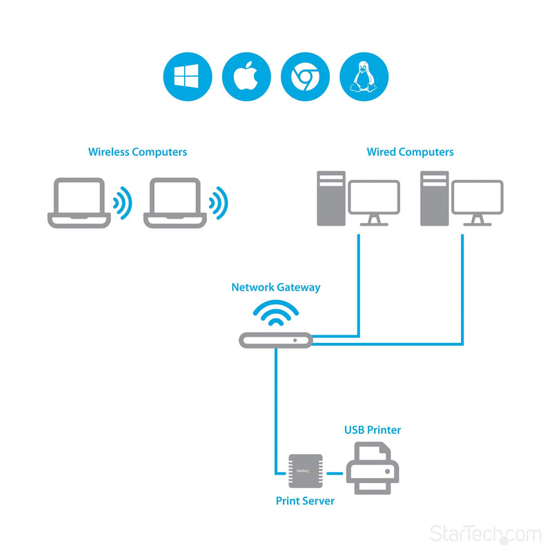 StarTech.com 10/100Mbps Ethernet to USB 2.0 Network Print Server - Windows 10 - LPR - LAN USB Print Server Adapter (PM1115U2)