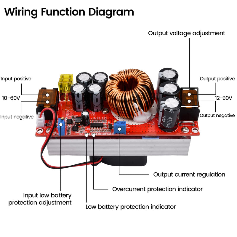 Aideepen 1800W 40A DC-DC Boost Converter, step-up converter constant power supply module 10-60V to 12V-90V
