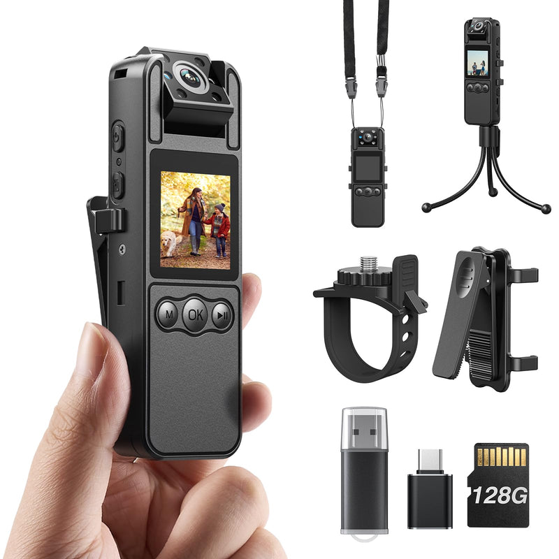Z11 4K Body Camera with Audio and Video Recording, 128GB Small Body Cam with 180° Rotating Lens, 6HR Battery & Night Vision, Wearable Camera for Pet, Home, Office, Security Police Law Enforcement 128GB-4K