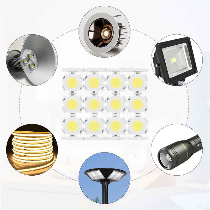 GAESHOW 12pcs LED Chips COB Light Emitter Component 5W 15-17V for DIY Spotlights Downlight Ceiling Light (White) White