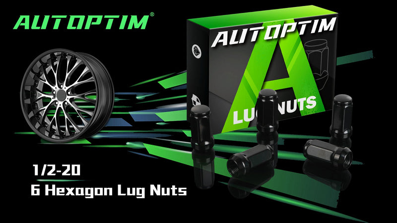 AUTOPTIM 1/2-20 Lug Nuts - 20 Pcs Black, 1.8"(45mm) Height, 3/4"(19mm) Hex 1/2"-20(Long)
