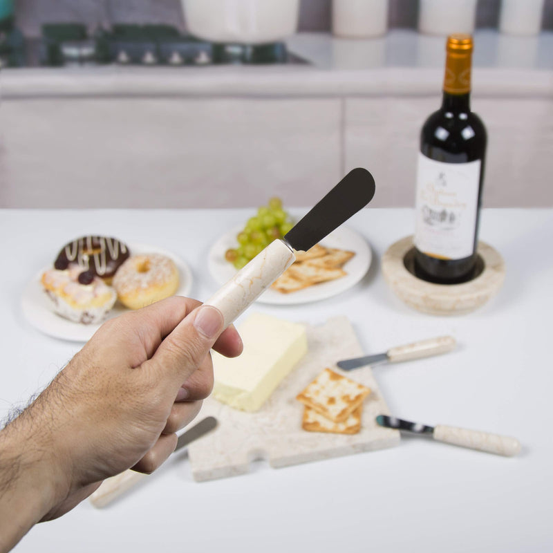 Creative Home Natural Champagne Marble Set of 4 Pieces Cheese Butter Spreaders, 0.8" Diam. x 5.5" H, Beige (74107)