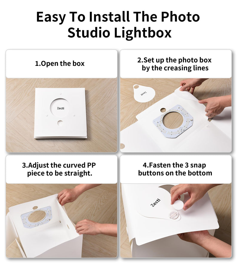 Llight Box Photography 12" Portable Folding Photography Light Tent kit with 120pcs LED Light 4 Colors Backgrounds for Necklaces, Rings, Watch, Cosmetics, etc. 10" Products 12"*12" White