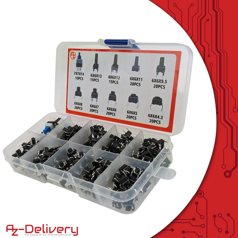 AZDelivery 1 x micro switch button set - 180 pieces, various sizes, versatile buttons for electronics and microcontroller projects
