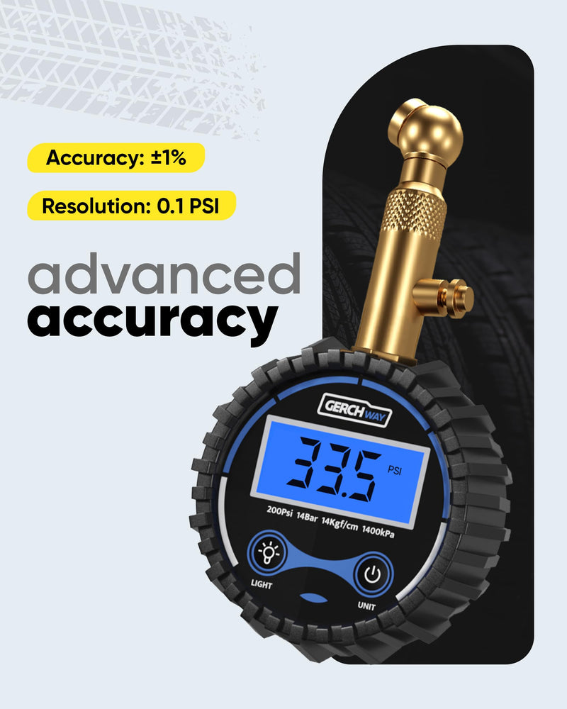 Digital Tire Pressure Gauge for Cars - Accurate Air Pressure Gauge for Tires with 360° Swivel Chuck - 200 PSI 200 PSI Digital