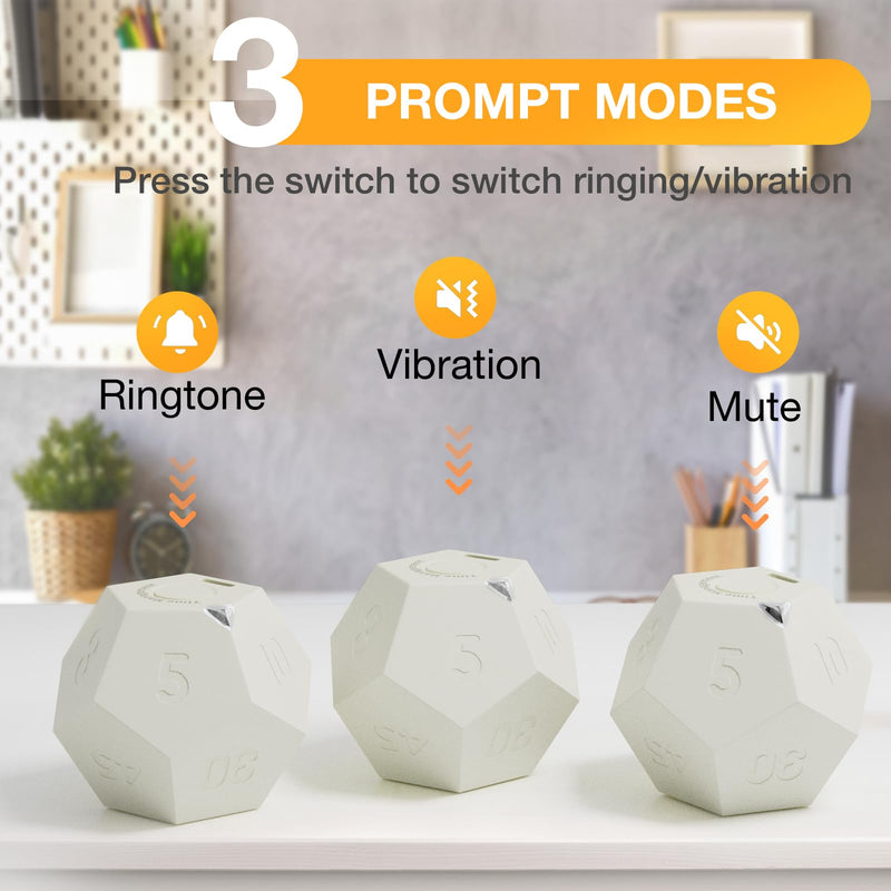 12-Sided Cube Flip Timer Kitchen: Cooking Kid Study Classroom Yoga Workout Game Gym Countdown Timers 1/3/5/10/15/20/25/30/45/60/90min (White) White