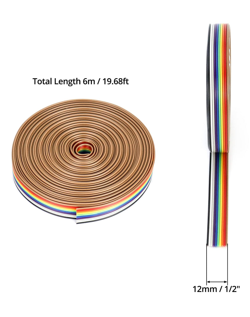 QWORK ribbon cable, jumper cable, breadboard cable, 10 pins, 1.27 mm pitch for 2.54 mm pin header connectors, 6 m