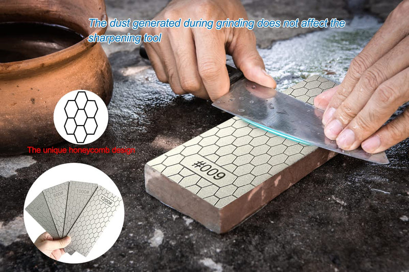 HWTONG Pack of 4 400/600/1000/1200 diamond whetstones, for kitchen appliances and outdoor use, silver