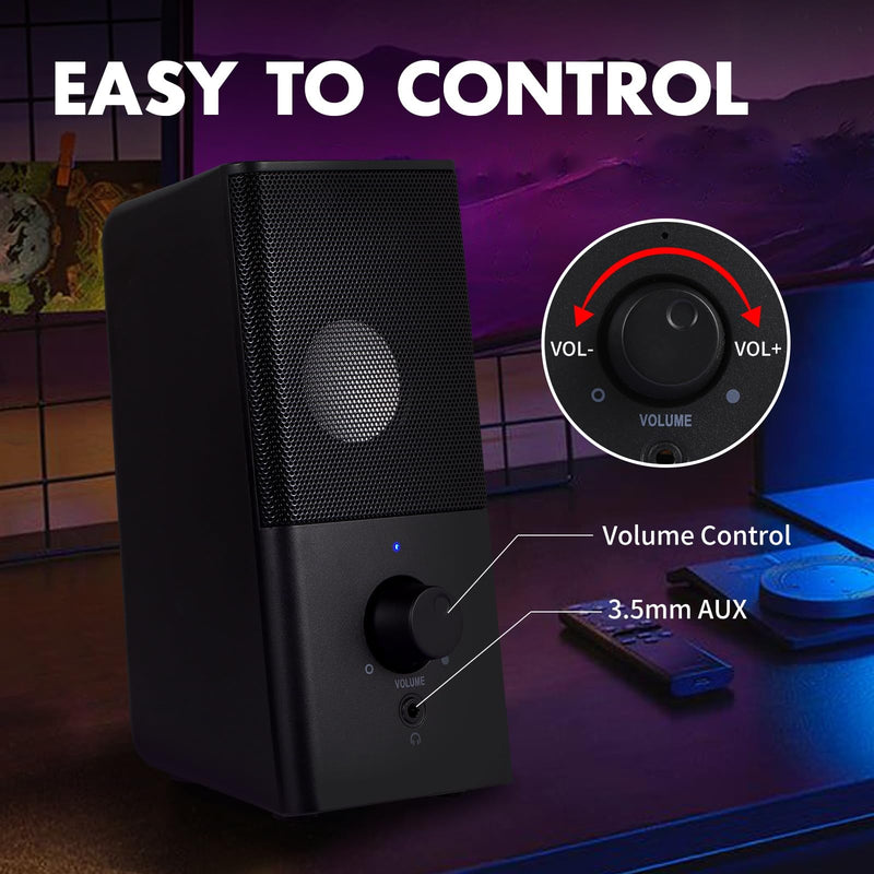 H21 Computer Speakers, Desktop Speakers 2.0 Multi Device Stereo Speaker, Volume Control PC Speakers, USB Powered Gaming Speakers with 3.5mm Aux Cable for PC Monitor Laptop Tablet Phone
