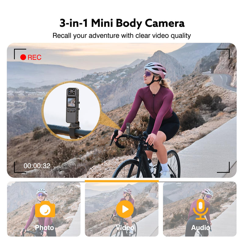 Z11 4K Body Camera with Audio and Video Recording, 128GB Small Body Cam with 180° Rotating Lens, 6HR Battery & Night Vision, Wearable Camera for Pet, Home, Office, Security Police Law Enforcement 128GB-4K