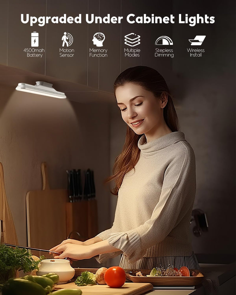 Rossetta Under Cabinet Lights, 78 LED Lights Battery Operated Motion Sensor Light Indoor, Wireless Rechargeable Dimmable Closet Lights Under Cabinet Lighting for Kitchen Closet Stairs Hallway Bright White 10.8inch