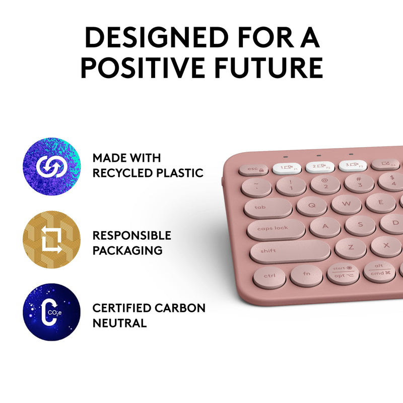 Logitech Pebble Keys 2 K380s, Multi-Device Bluetooth Wireless Keyboard with Customizable Shortcuts, Slim and Portable, Easy-Switch for Windows, macOS, iPadOS, Android, Chrome OS - Tonal Rose