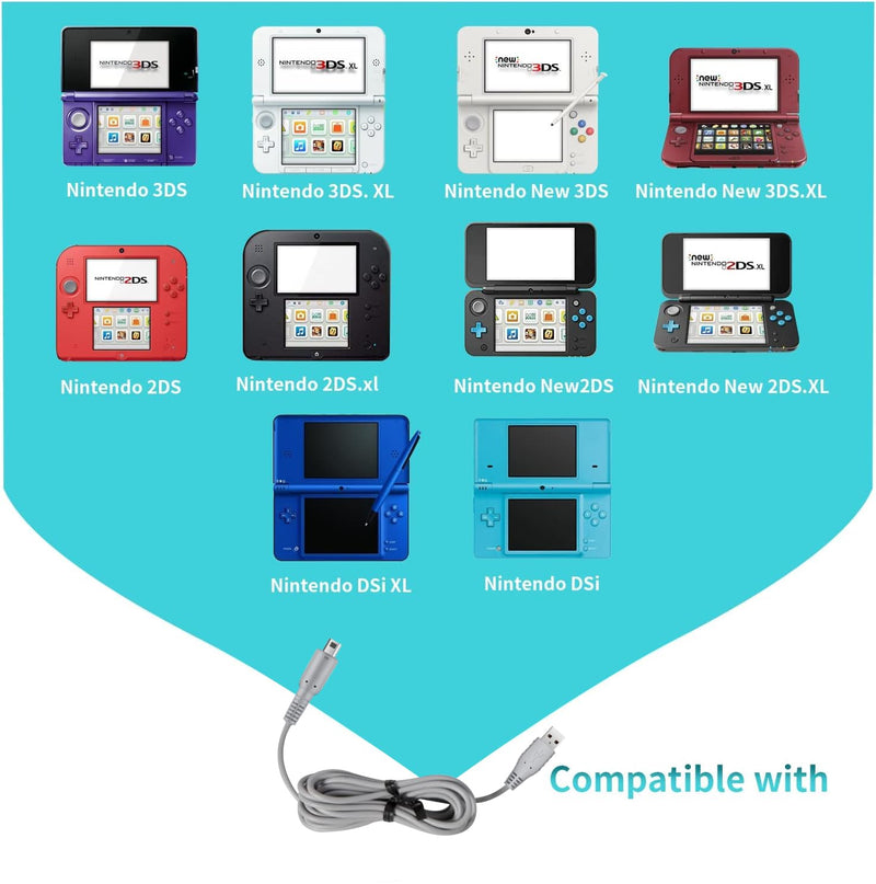 3DS Charger Cable - 4.9FT OEM Original Replacement Power Charging Cord for New 3DS XL New 3DS 3DS XL New 2DS XL New 2DS 2DS XL 2DS DSi DSi XL (Bulk Packaging) (2) 2