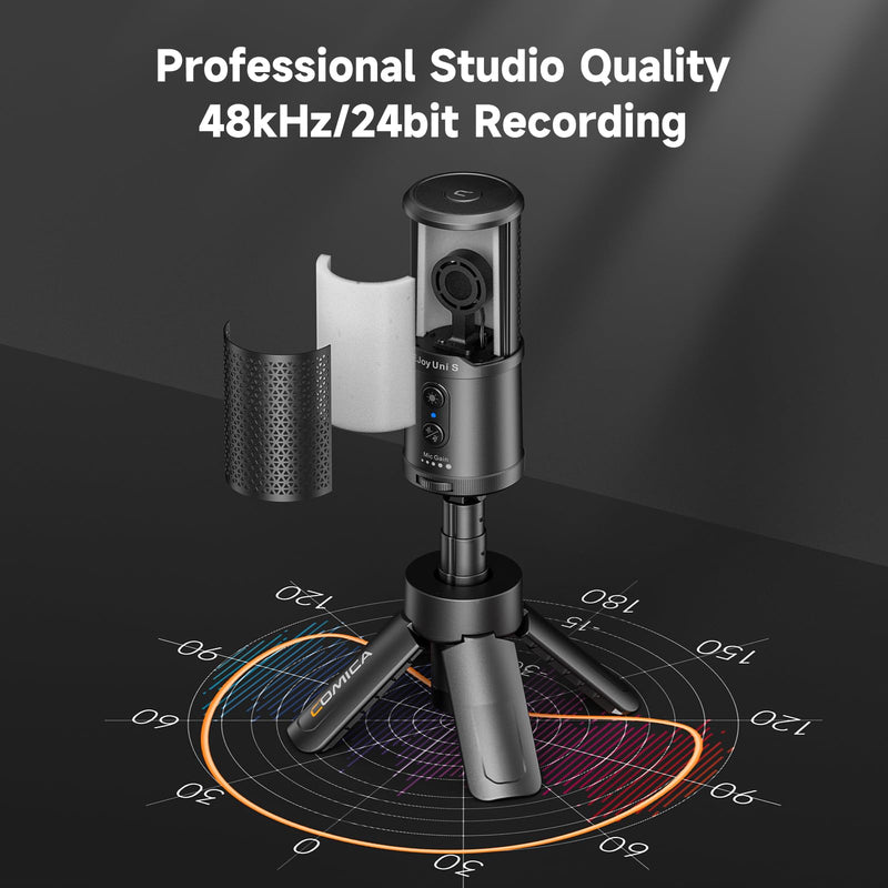 COMICA EJoy Uni S USB Condenser Microphone with Mute, Gain Control, RGB Lighting, Noise Reduction & Real-Time Monitoring, Gaming mic for PC, PS5, Smartphone for Streaming, Podcasts, Video Conferencing Black