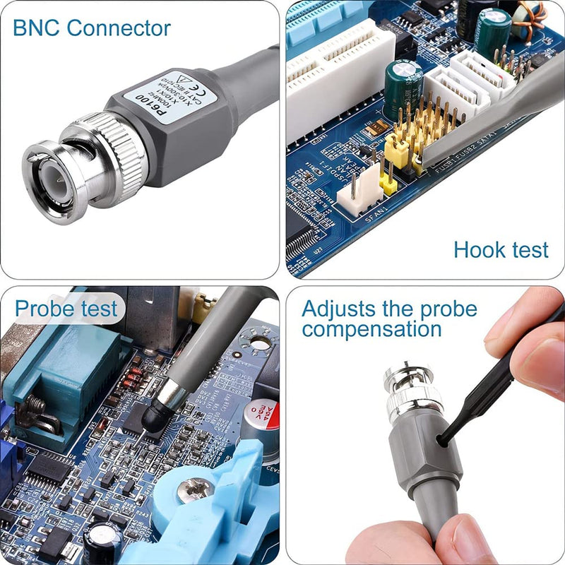 Pack of 2 oscilloscope probe kit, P6100 100MHz 10: 1 and 1: 1 precision BNC oscilloscope probe, switchable high-precision scope oscilloscope clip probes for oscilloscope