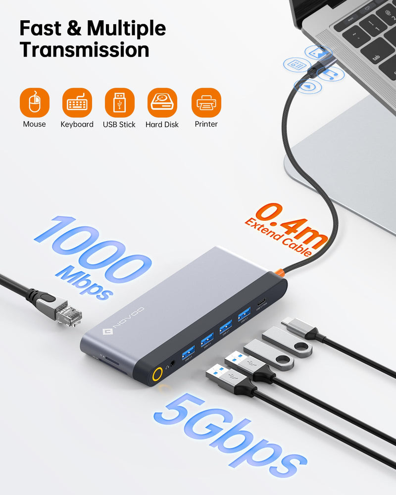 USB C Docking Station Quad Display, 14-in-1 Laptop Docking Station Dual Monitor, 8K@30Hz DP, Dual 4K@60Hz HDMI, VGA, 5 USB Data Ports, 100W PD, Ethernet, SD/TF, Mic/Audio, USB C HUB, Thunderbolt Dock 14 in 1 Dock