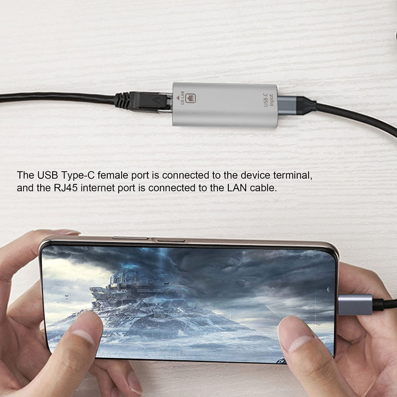 USB C Female to RJ45 Female Ethernet Adapter 10/100 / 1000Mbps No Driver Easily Use Aluminum Alloy Type-C Interface USBC Ethernet Adapter for Phones Computers Tablets.
