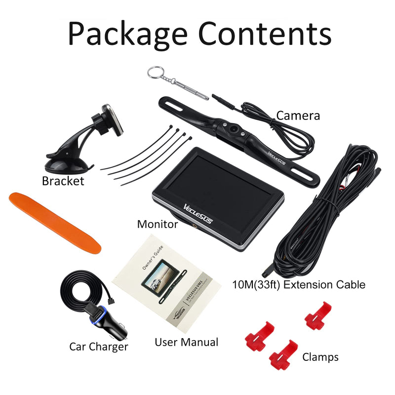 Reversing Camera System VM1 HD1080P Wired Car Backup Camera Kit 4.3” Car Monitor and HD1080P Camera with Waterproof Night Vision Backup Camera for Cars,Pickups,SUVs,Vans, Sedans, Trucks