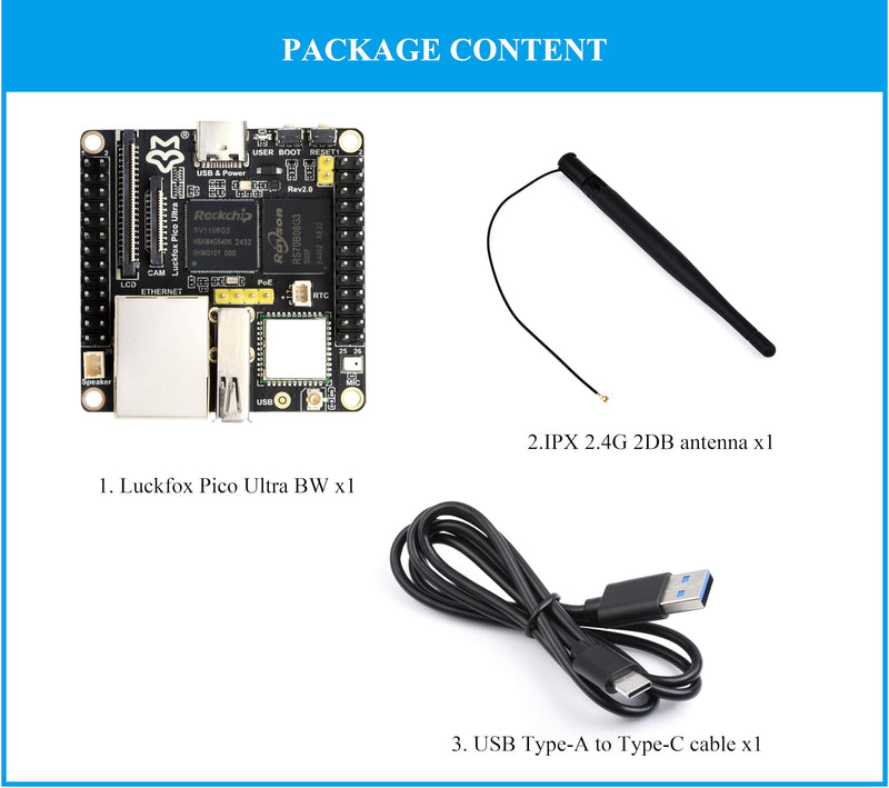 Luckfox Pico Ultra RV1106G2 Linux Micro Development Board, Integrates ARM Cortex-A7/RISC-V MCU/NPU/ISP Processors, 8GB eMMC, 128MB DDR3L, 0.5TOPS NPU, with Wire-Less (Board Only)