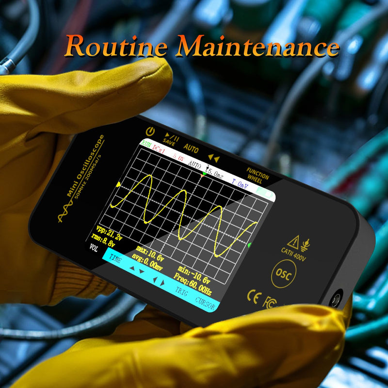 BSIDE OT5 Handheld Digital Oscilloscope Small Mini 50 MHz Bandwidth 200 MSa/s Sampling Portable Oscilloscope Rechargeable Ultra Slim with 3.2 Inch Full View Colour LCD for Car Audio Electronics
