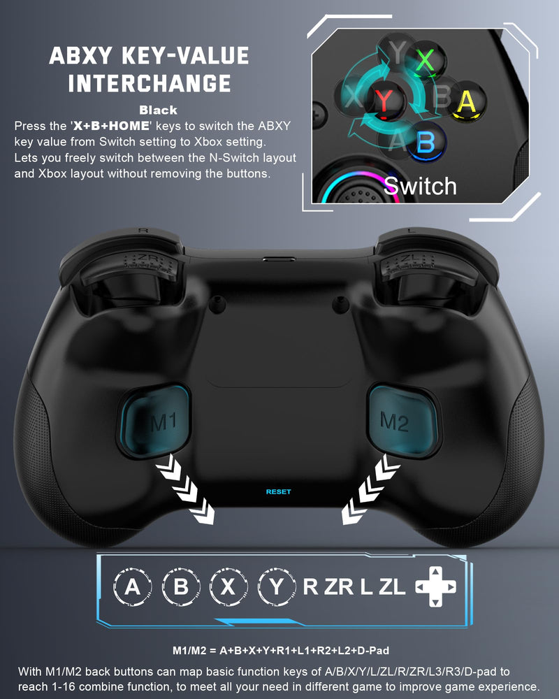 Joso Mobile Gaming Controller for iPad/iPhone/Tablet, Cloud Controller Remote Joystick for iOS/Android, Wireless Switch Controller with Macro Buttons/Hall-Rocker/Hall-Trigger - Black