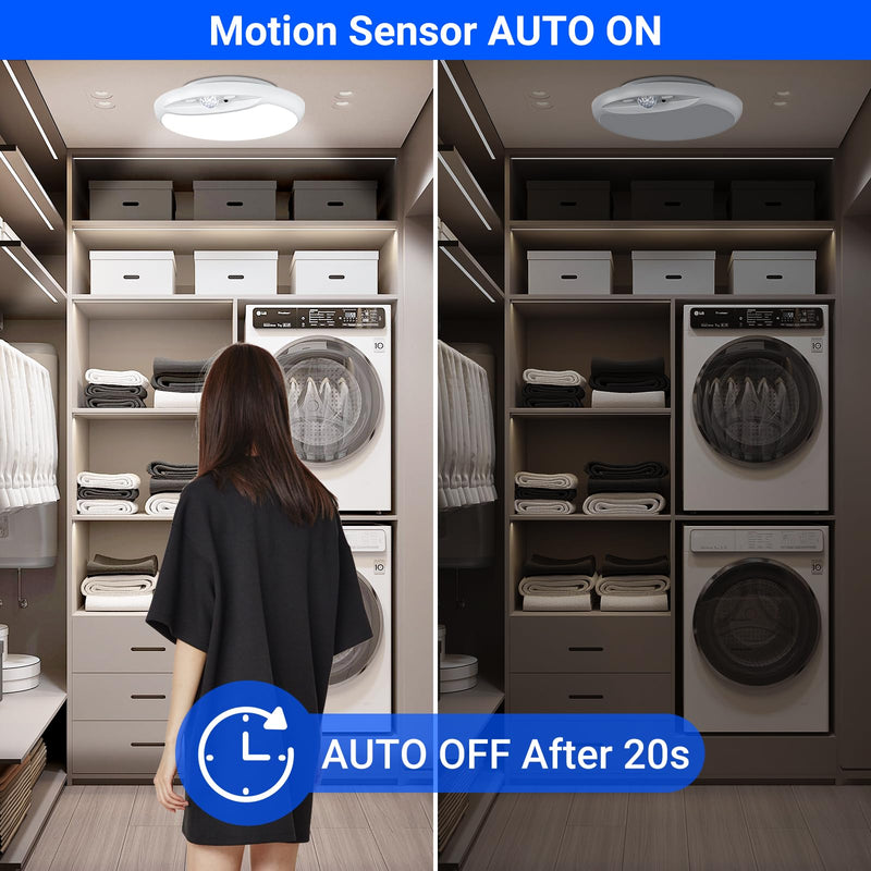 Rechargeable Motion Sensor Light with Remote,7.5inch 600LM 10000mAh Battery Powered Ceiling Light Motion Sensor Battery Operated Lights indoor,Battery Pir Light for Loft Garage Hallway Bathroom-2Pack 2 PACK
